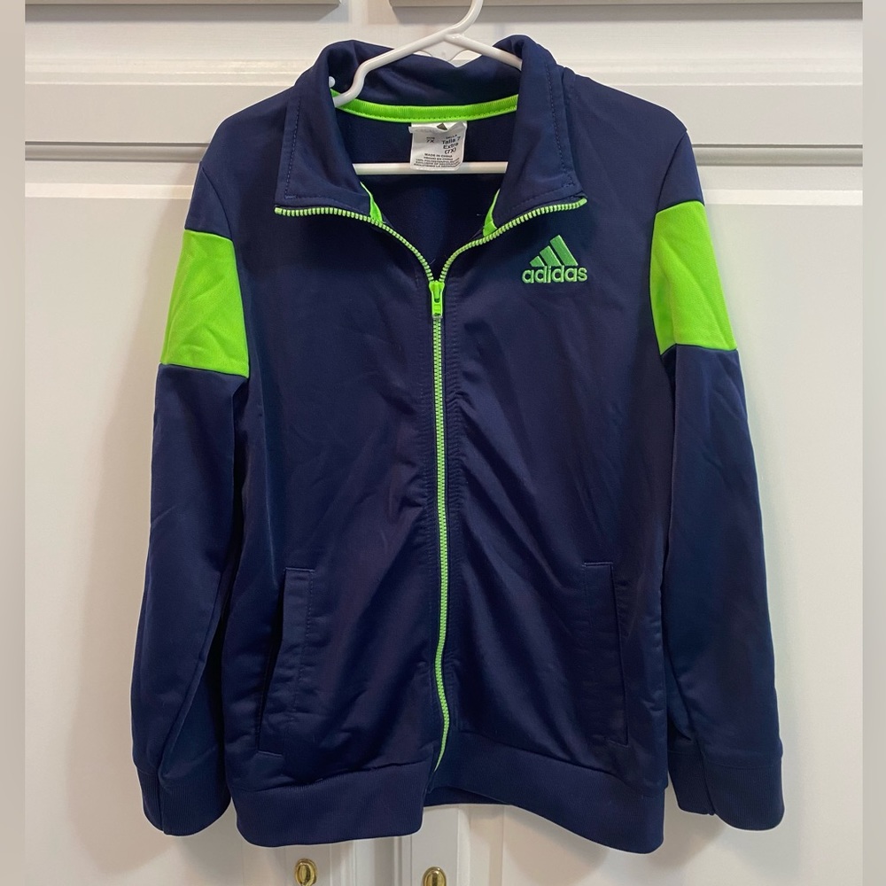 Adidas Blue Green Zip Up Lightweight Jacket Boy’s Size 7X